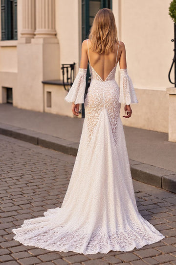 Mermaid Ivory Lace Wedding Dress with Slit